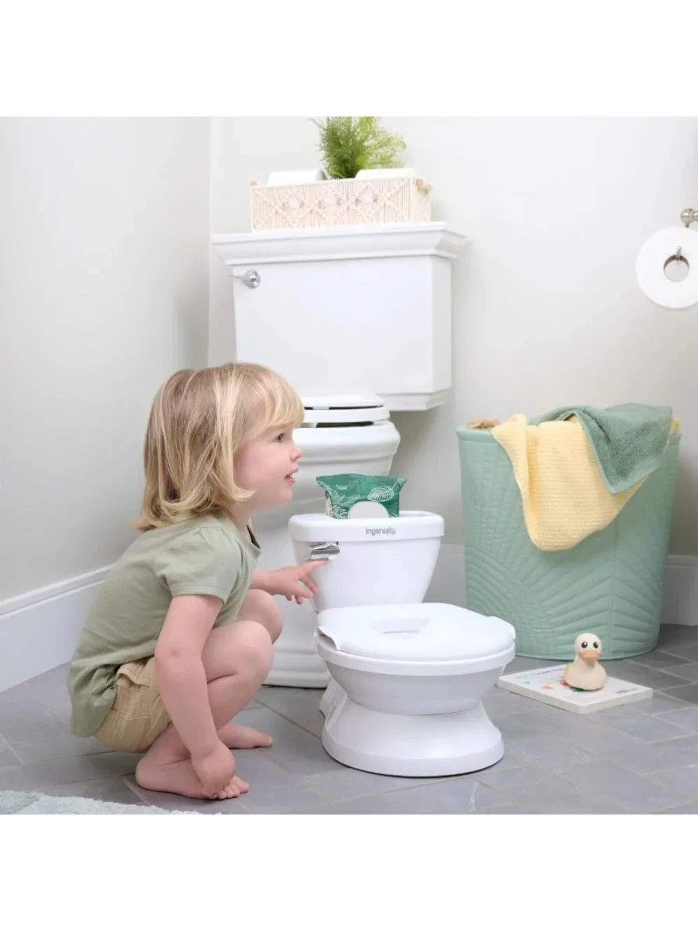 Infant Potty Training Toilet with Lifelike Flushing Sound, Green, 18 Months